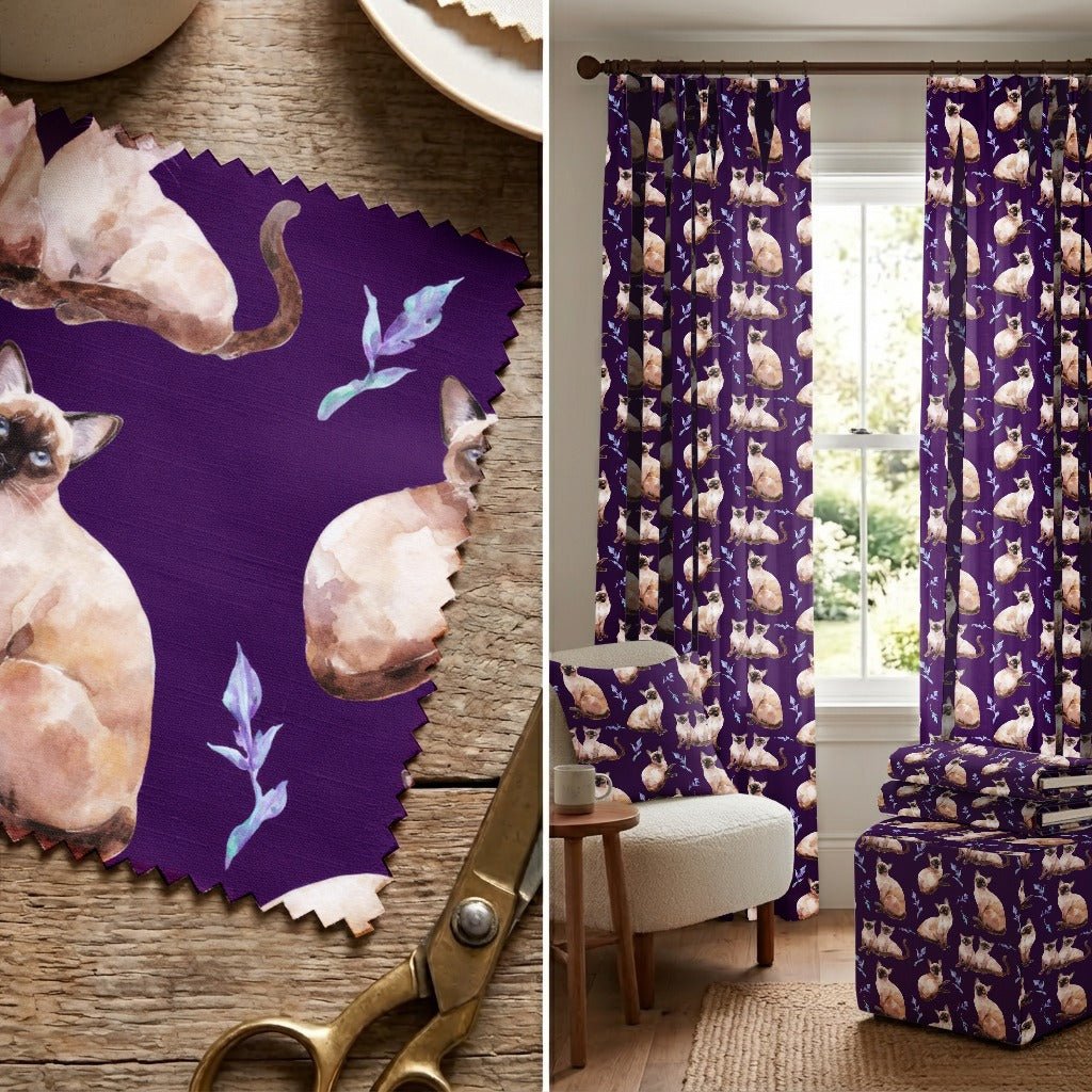 Violet Botanical Siamese - Fabric - Linen Rowe