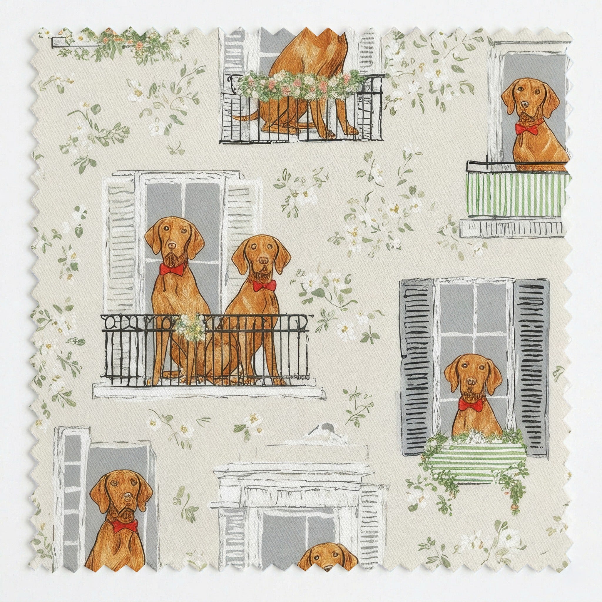 Vizsla In the Window - Fabric - Linen Rowe