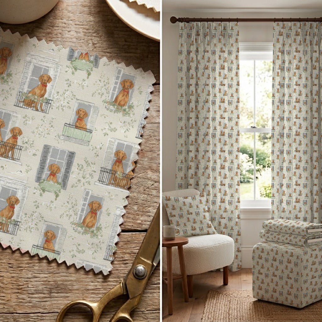 Vizsla In the Window - Fabric - Linen Rowe
