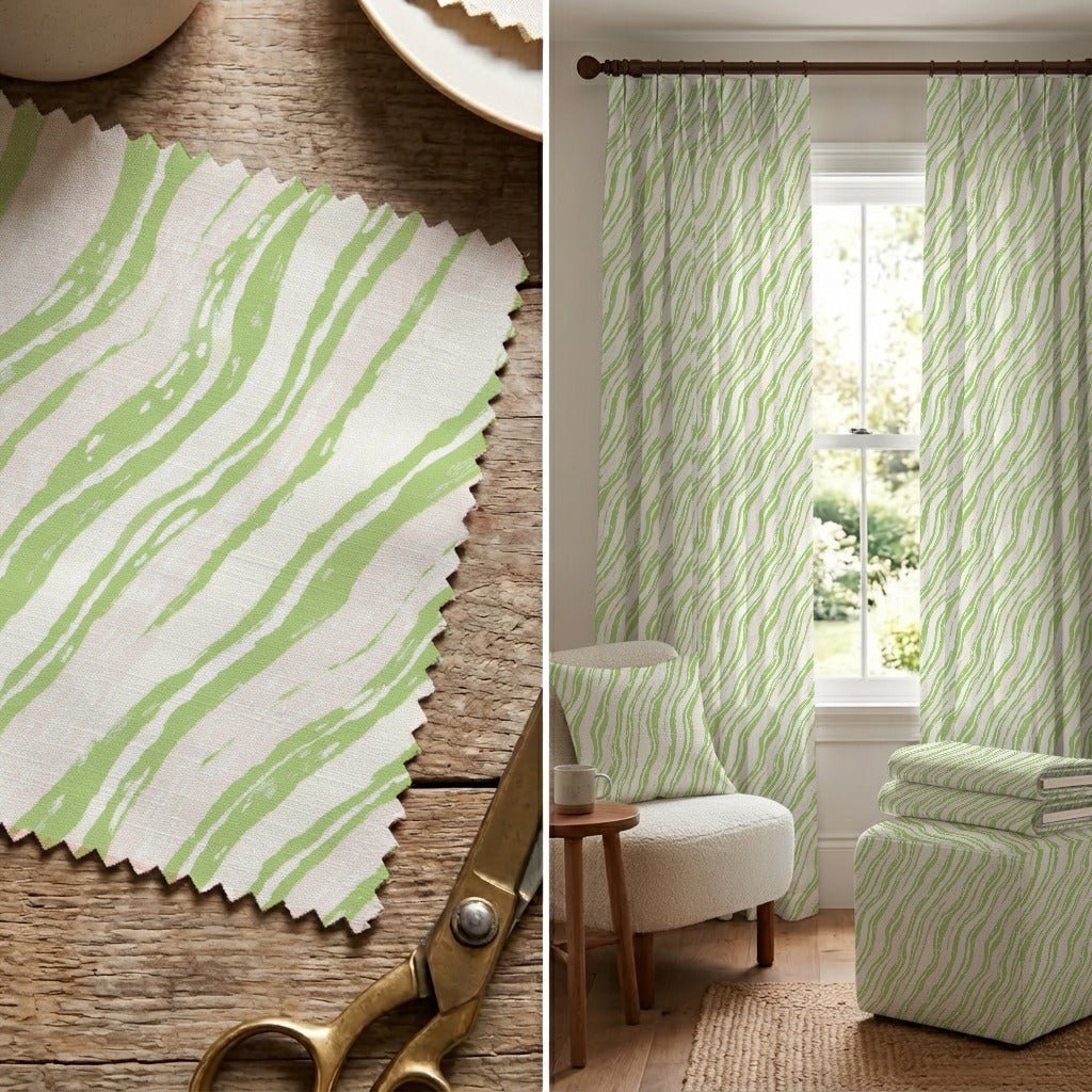 Wavy Green Stripes - Fabric - Linen Rowe