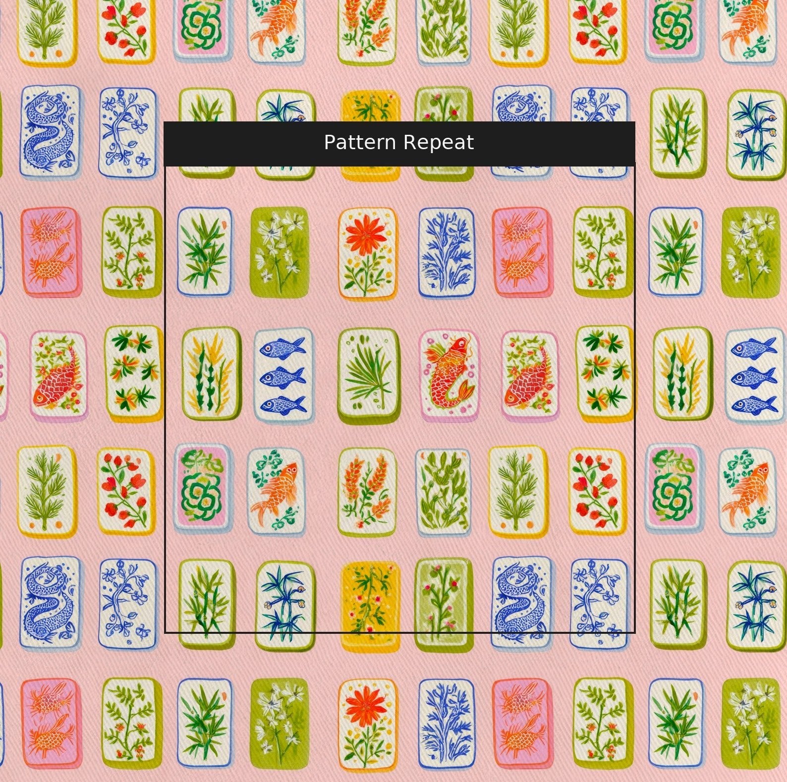 Whimsical Mahjong - Fabric - Linen Rowe