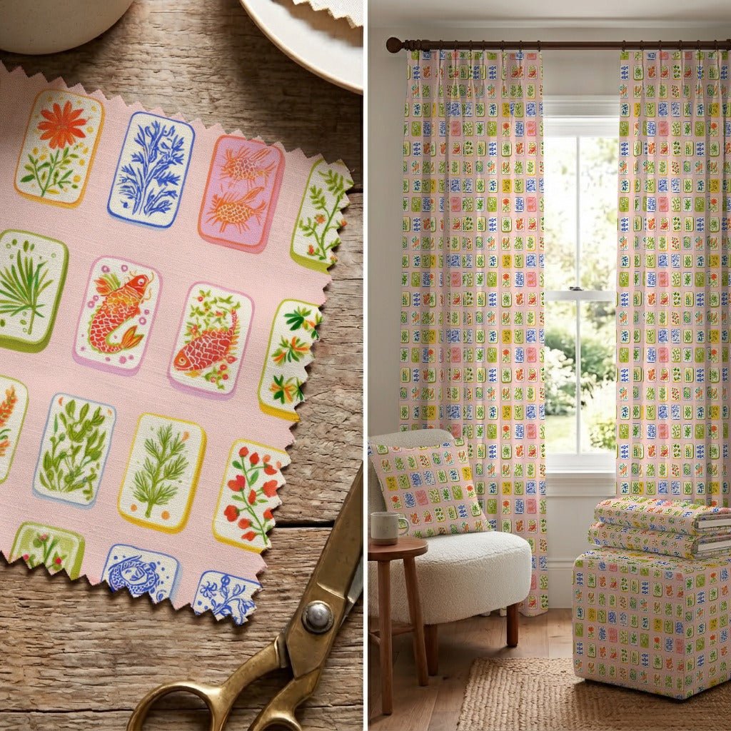 Whimsical Mahjong - Fabric - Linen Rowe