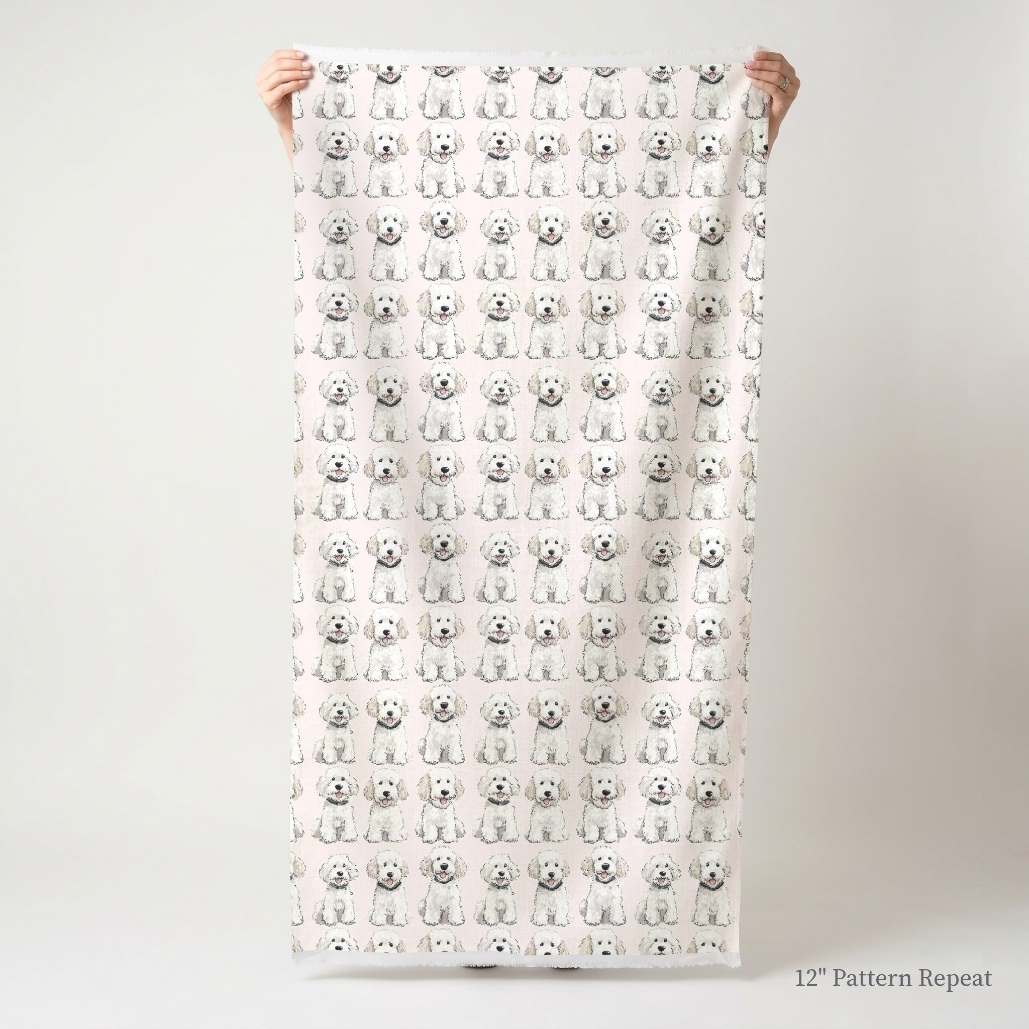 White Goldendoodle Light Pink - Fabric - Linen Rowe