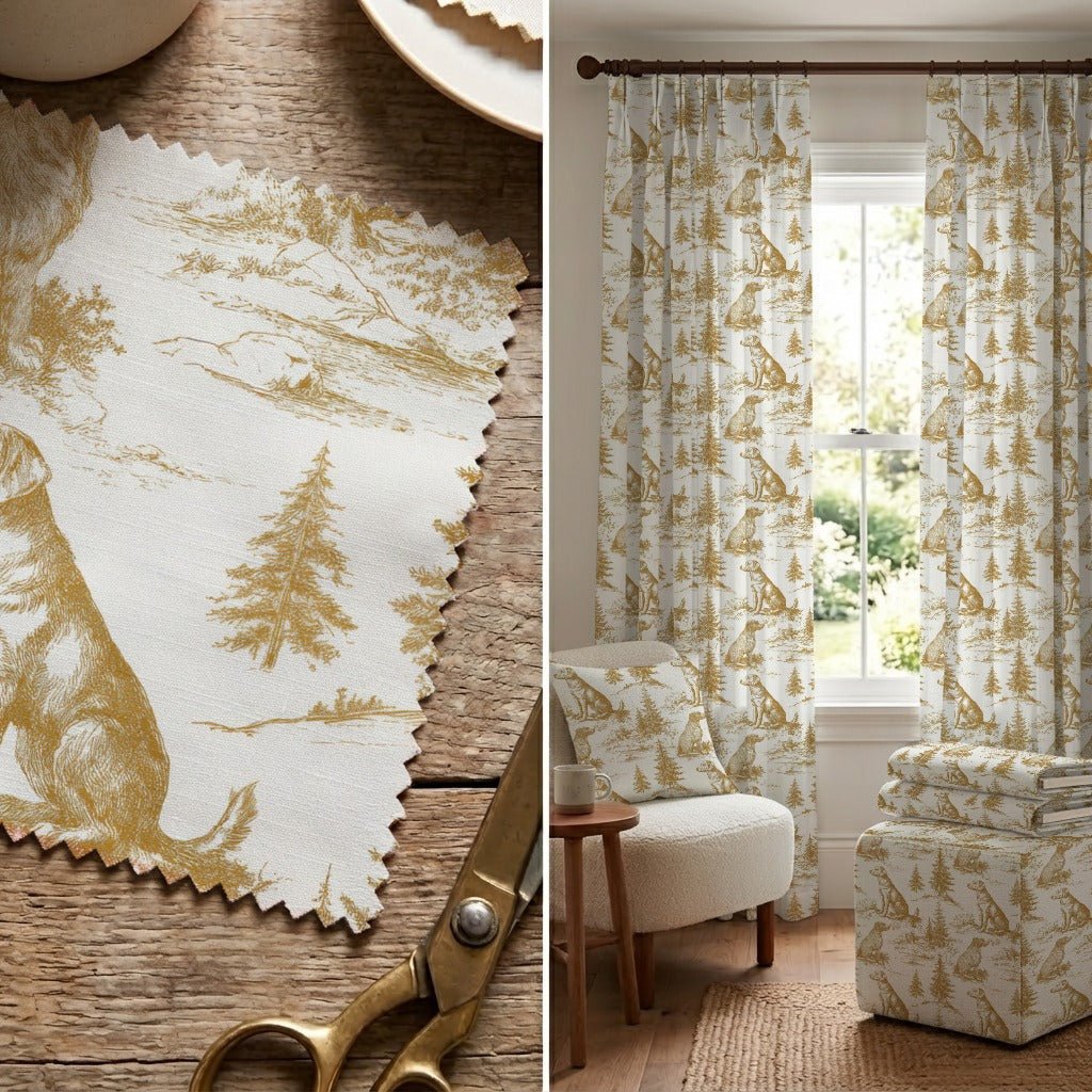 Yellow Lab Forest Toile - Fabric - Linen Rowe