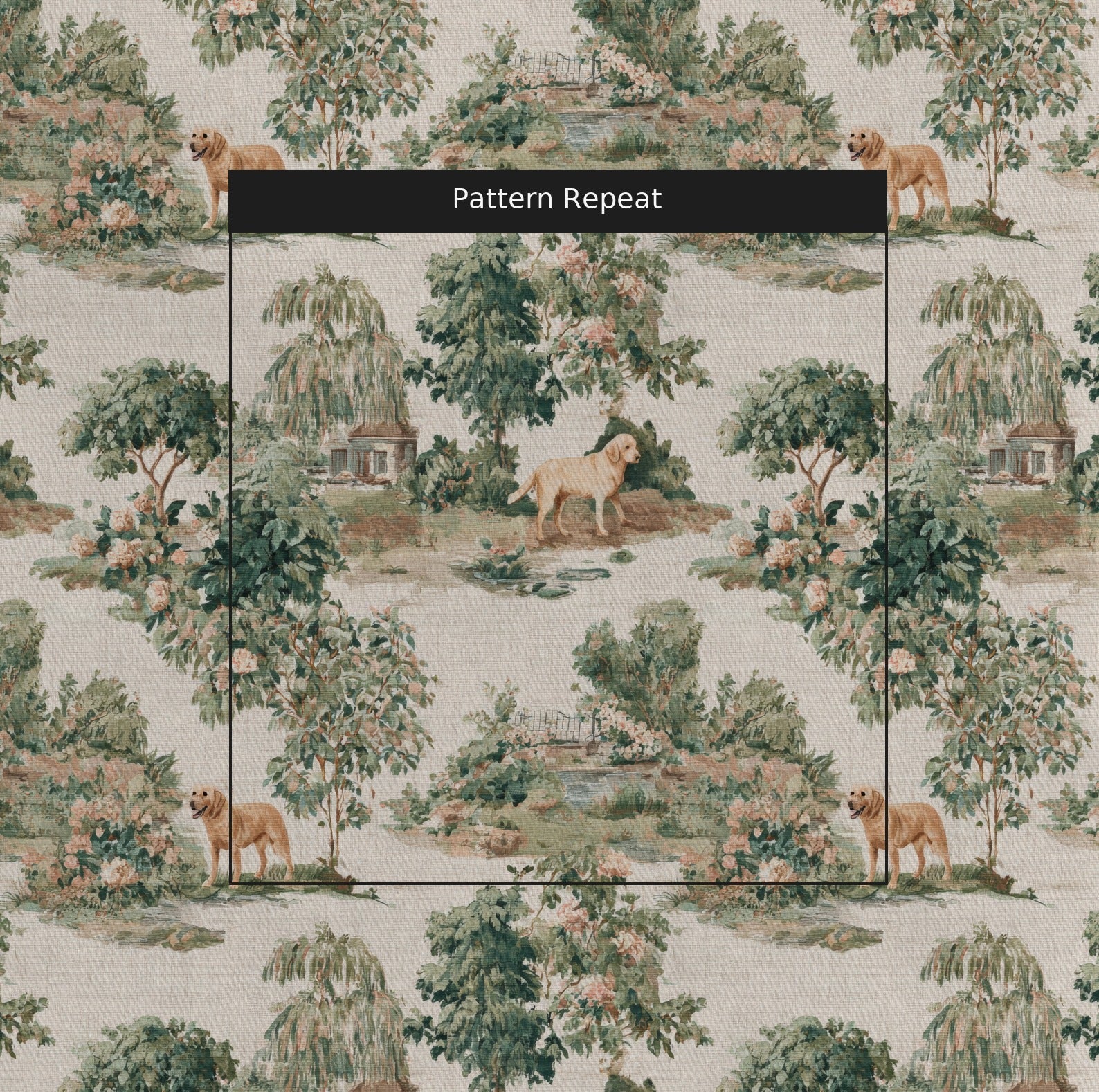 Yellow Lab Garden Toile - Fabric - Linen Rowe
