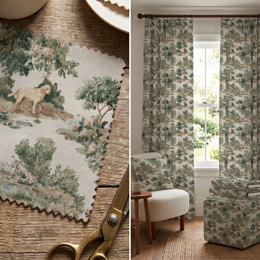 Yellow Lab Garden Toile - Fabric - Linen Rowe