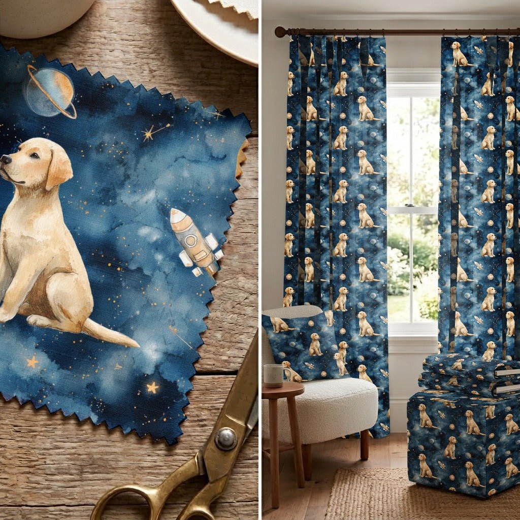 Yellow Lab Outer Space - Fabric - Linen Rowe