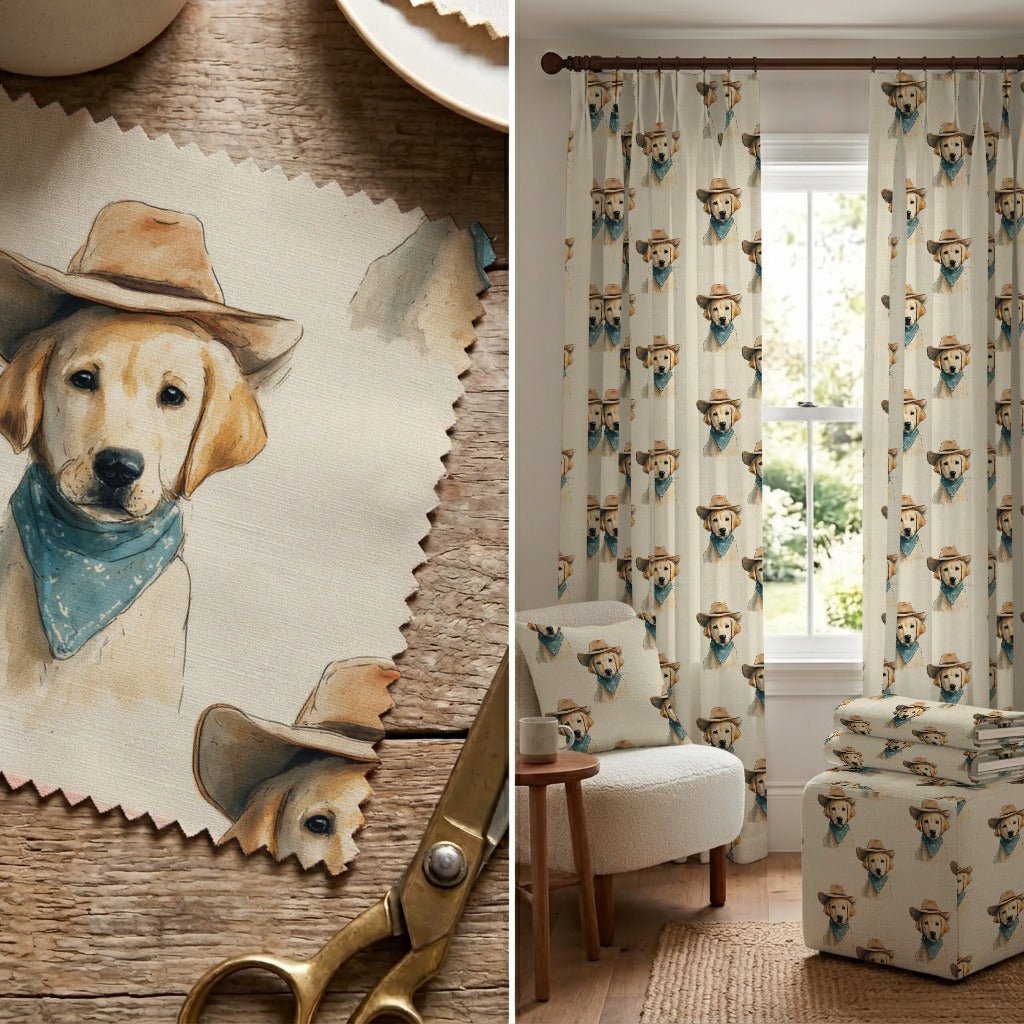 Yellow Lab Rodeo - Fabric - Linen Rowe
