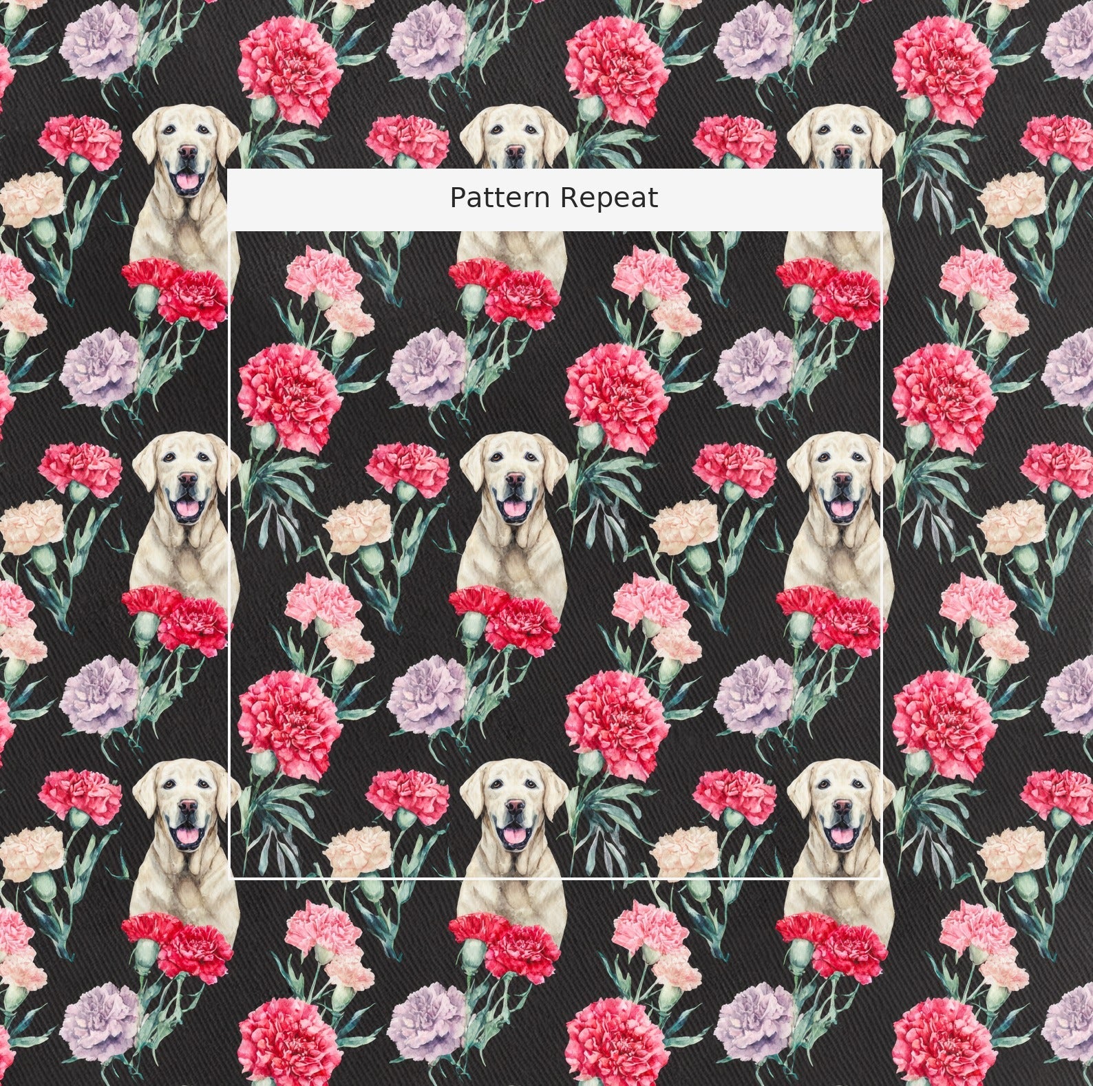 Yellow Labs and Carnations - Fabric - Linen Rowe