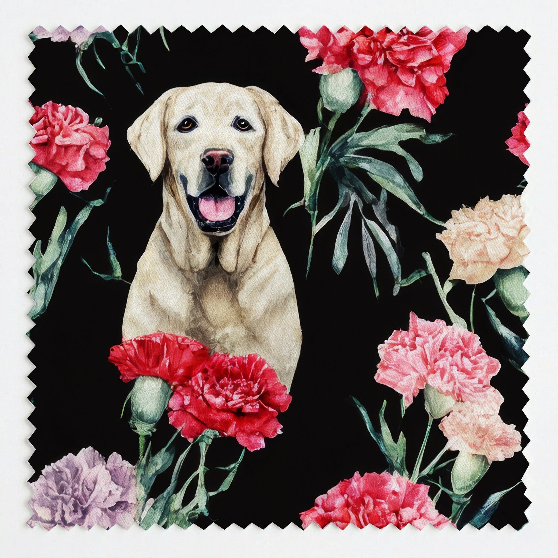 Yellow Labs and Carnations - Fabric - Linen Rowe