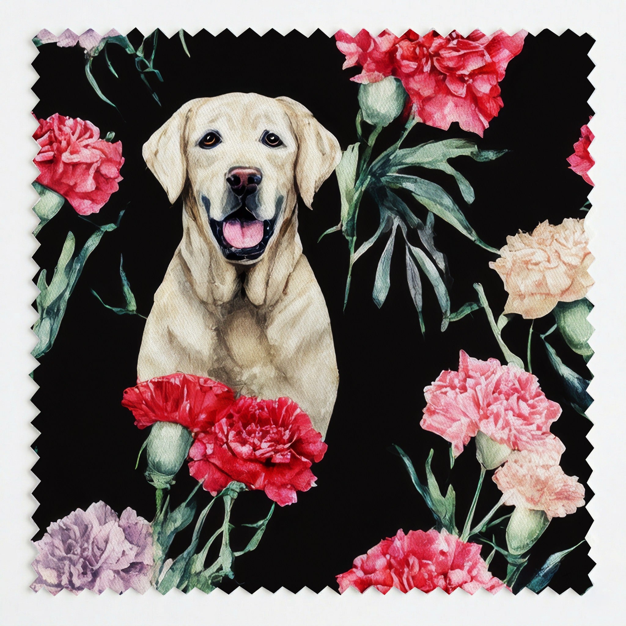 Yellow Labs and Carnations - Fabric - Linen Rowe