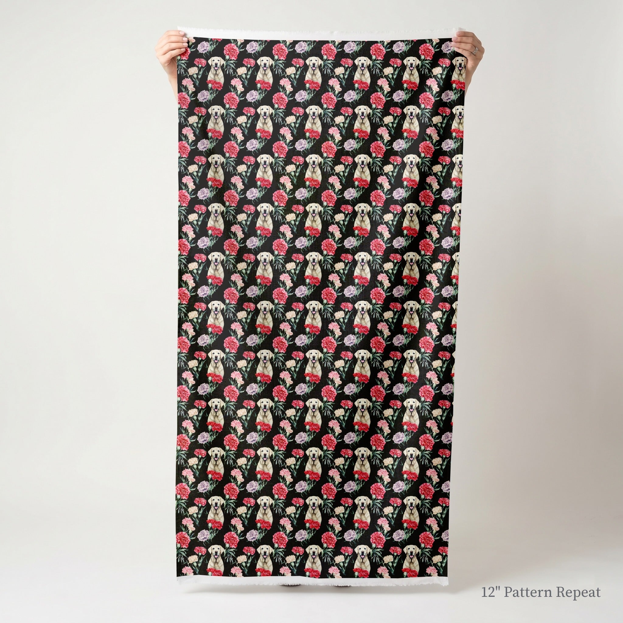 Yellow Labs and Carnations - Fabric - Linen Rowe