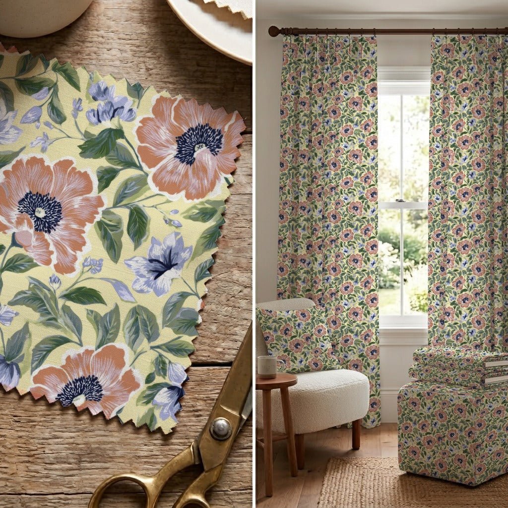 Yellow Poppy Garden - Fabric - Linen Rowe