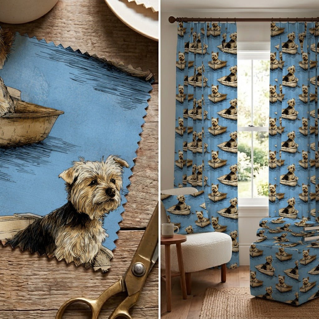 Yorkie Boat Day - Fabric - Linen Rowe