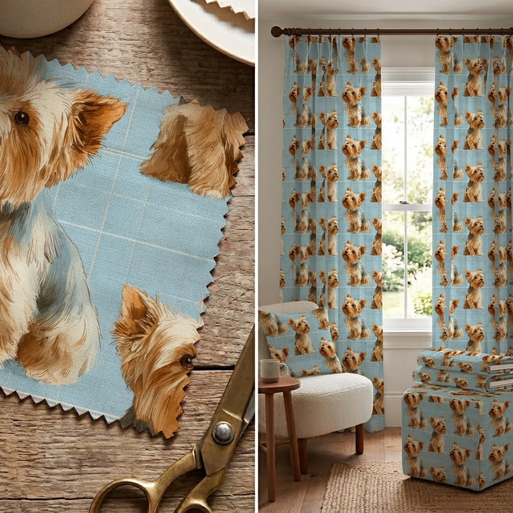 Yorkie Cottage Gingham - Fabric - Linen Rowe