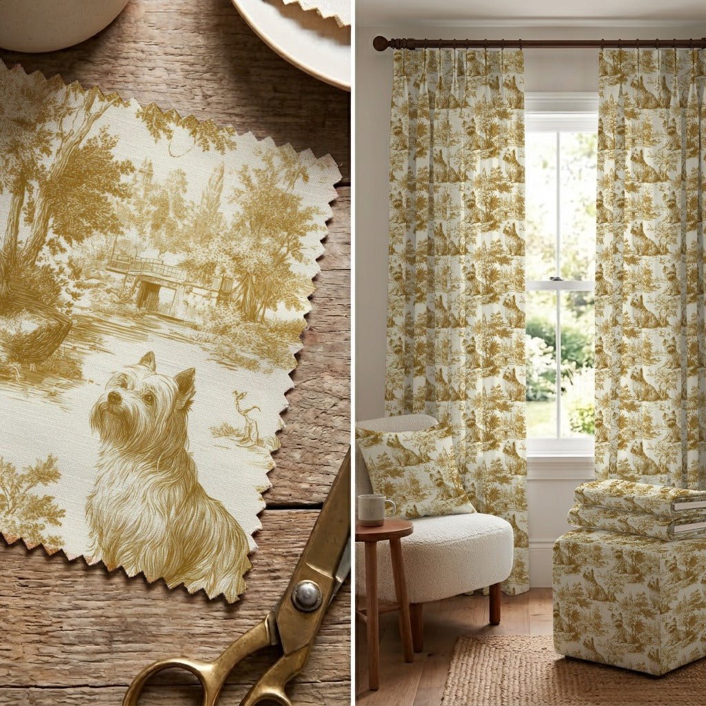 Yorkie Country Toile - Fabric - Linen Rowe