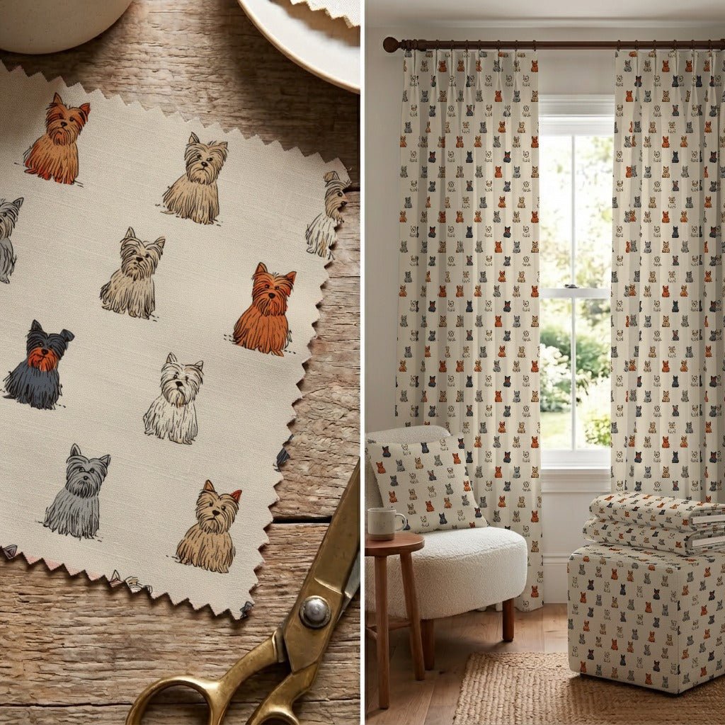 Yorkie Ditsy Cream - Fabric - Linen Rowe