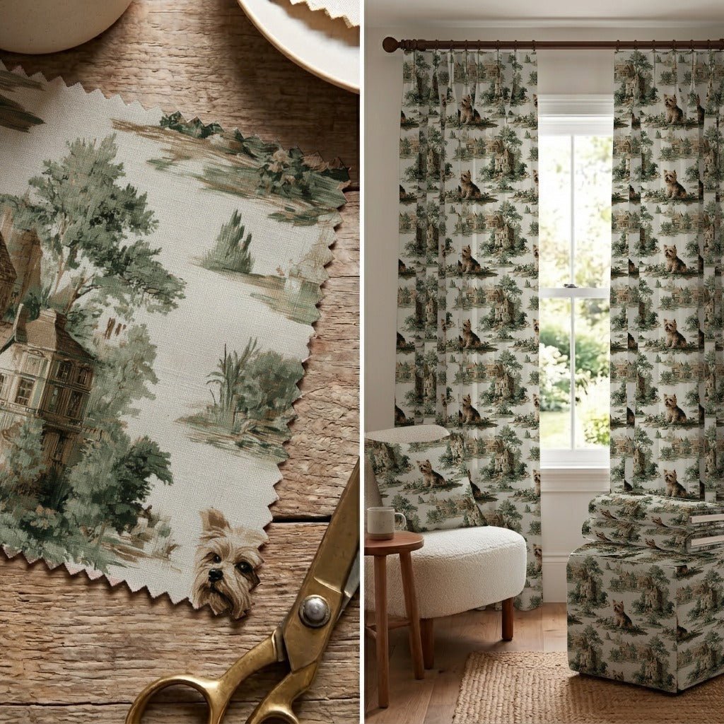 Yorkie Garden Toile - Fabric - Linen Rowe