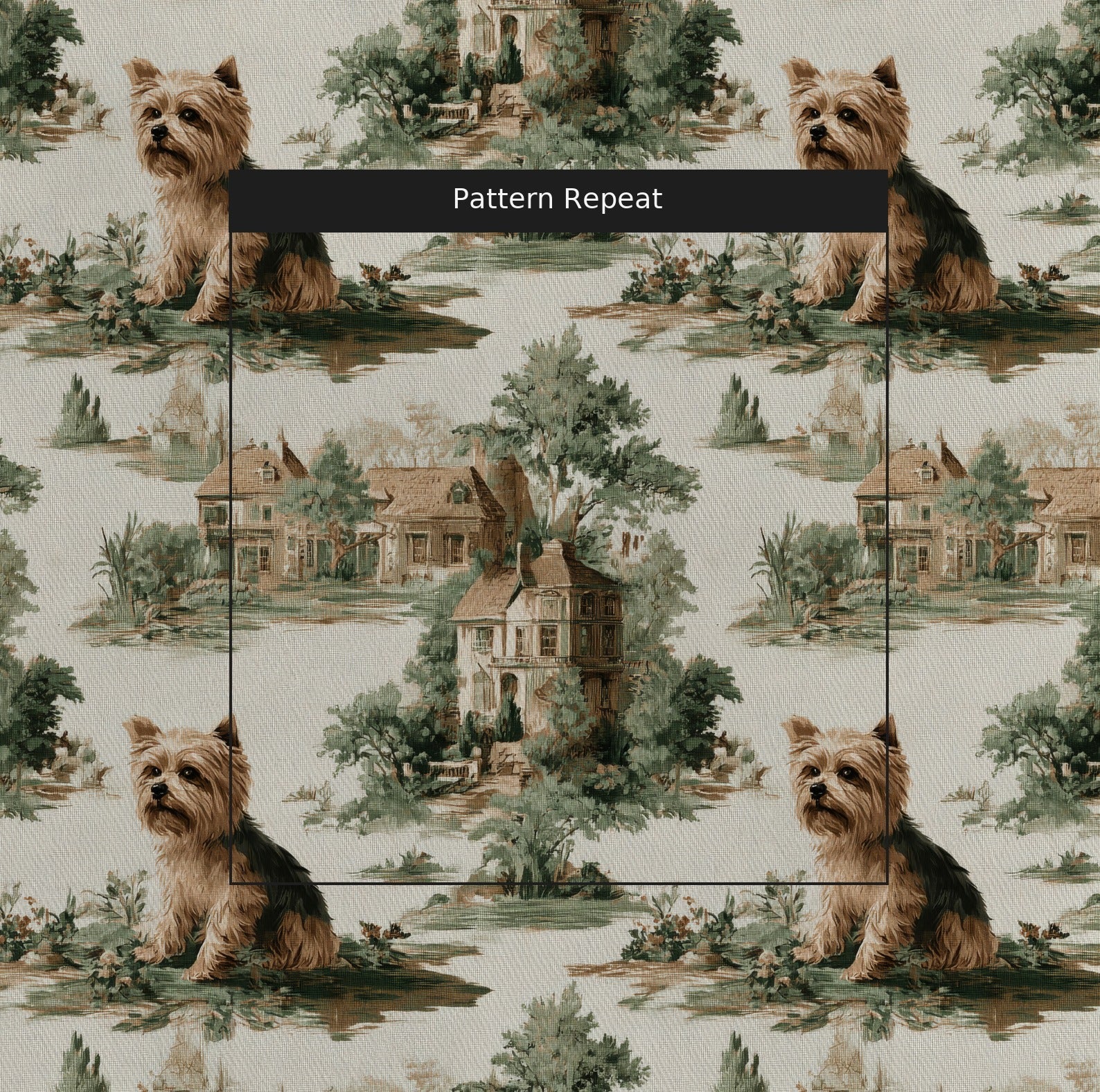 Yorkie Garden Toile - Fabric - Linen Rowe