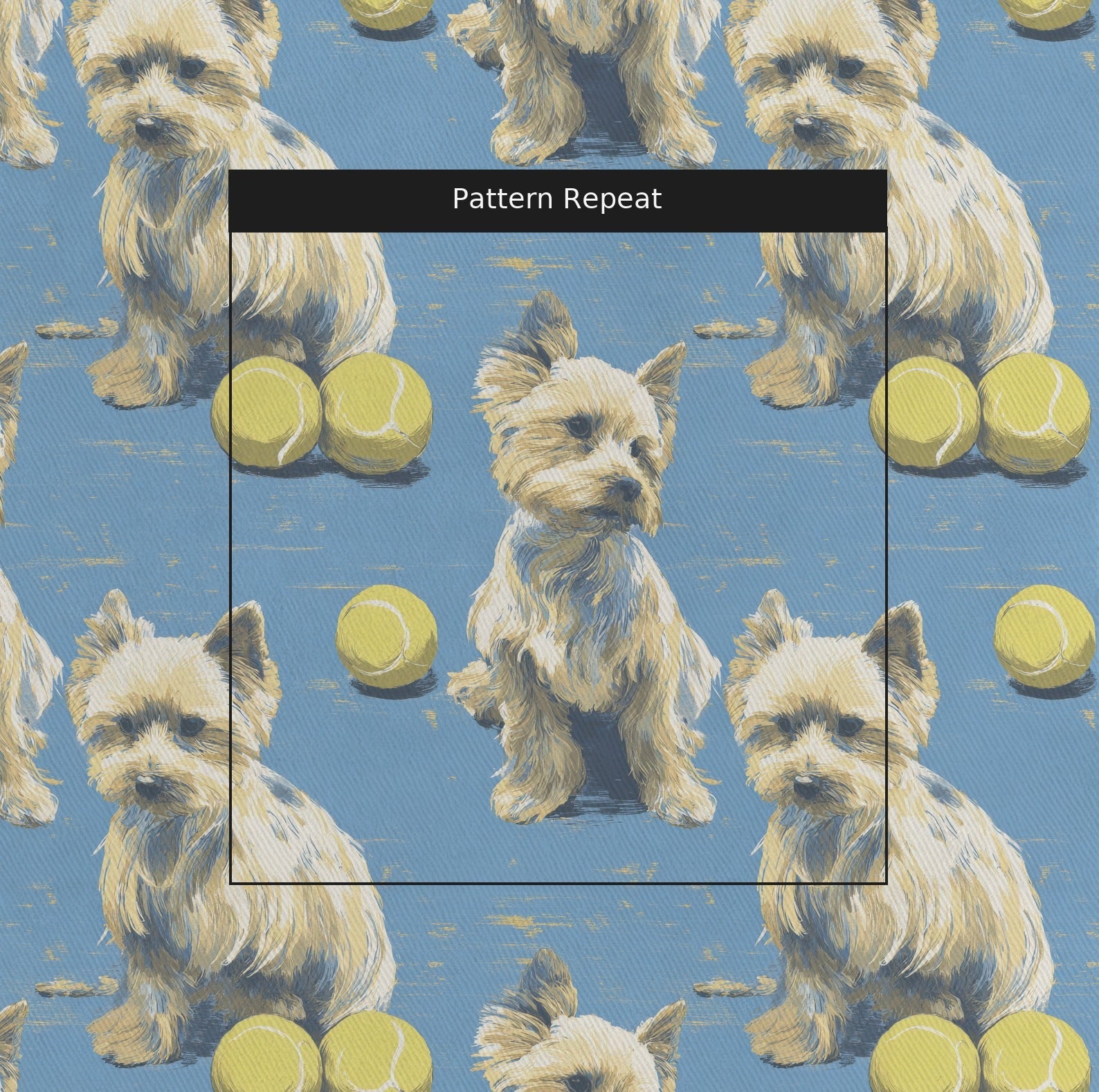 Yorkie Go Fetch - Fabric - Linen Rowe