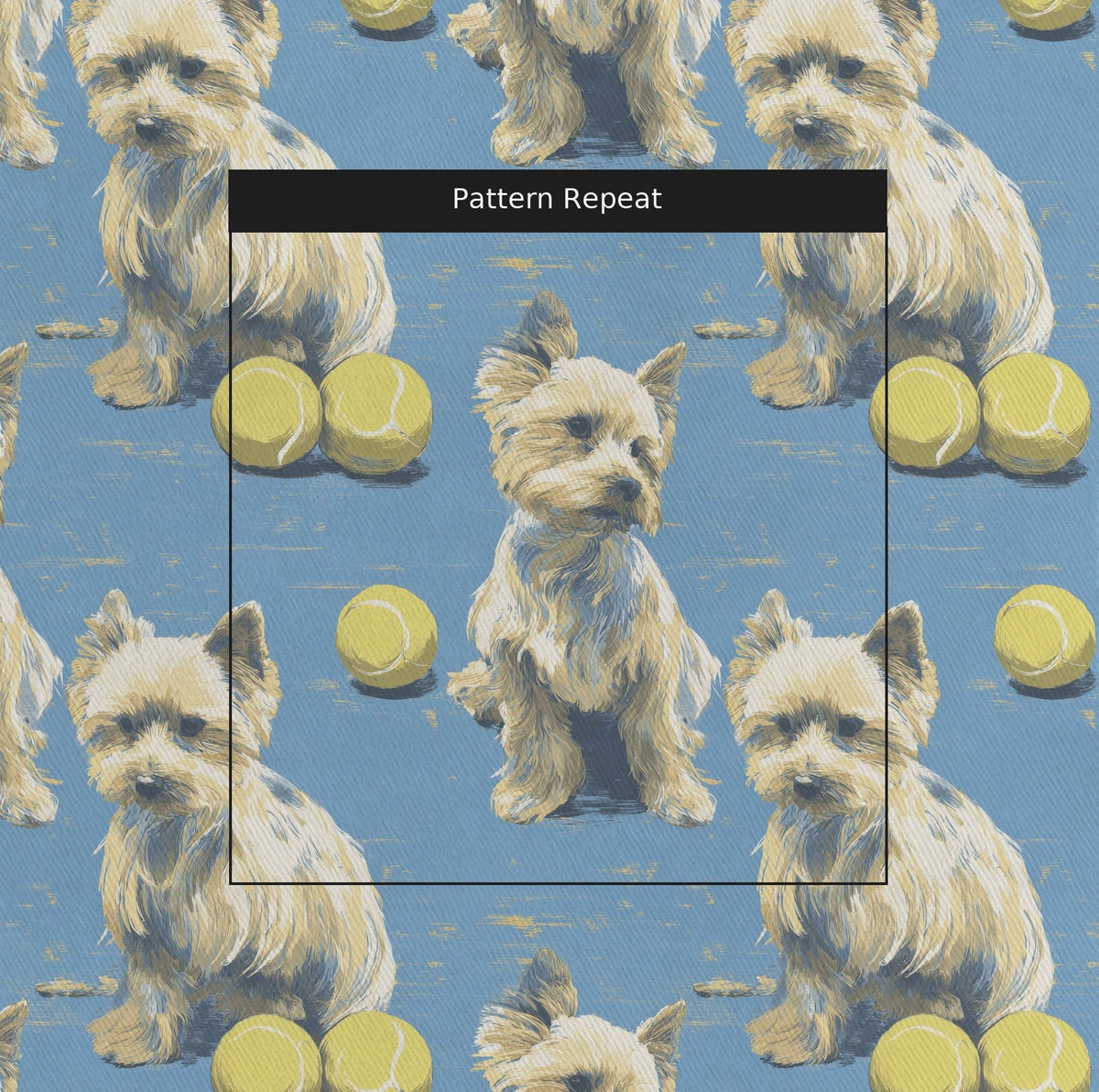 Yorkie Go Fetch - Fabric - Linen Rowe