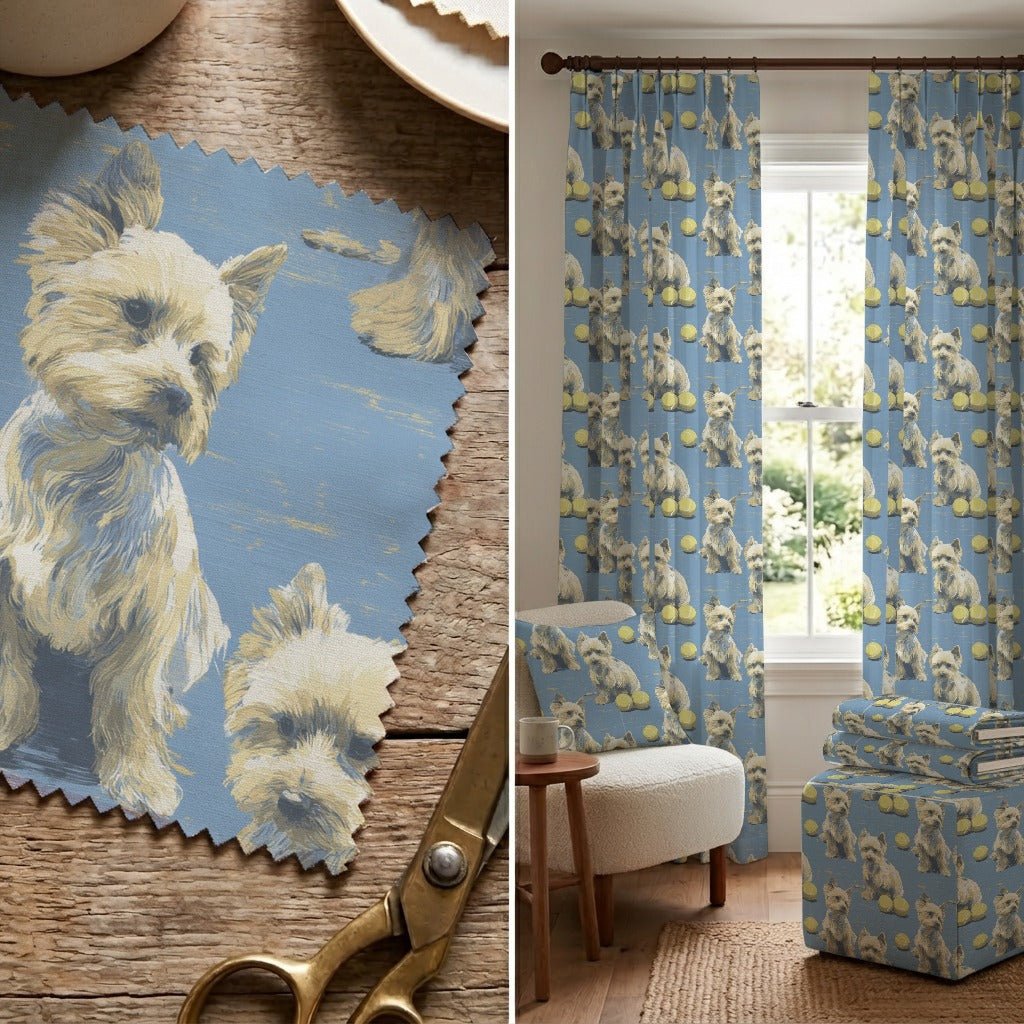 Yorkie Go Fetch - Fabric - Linen Rowe