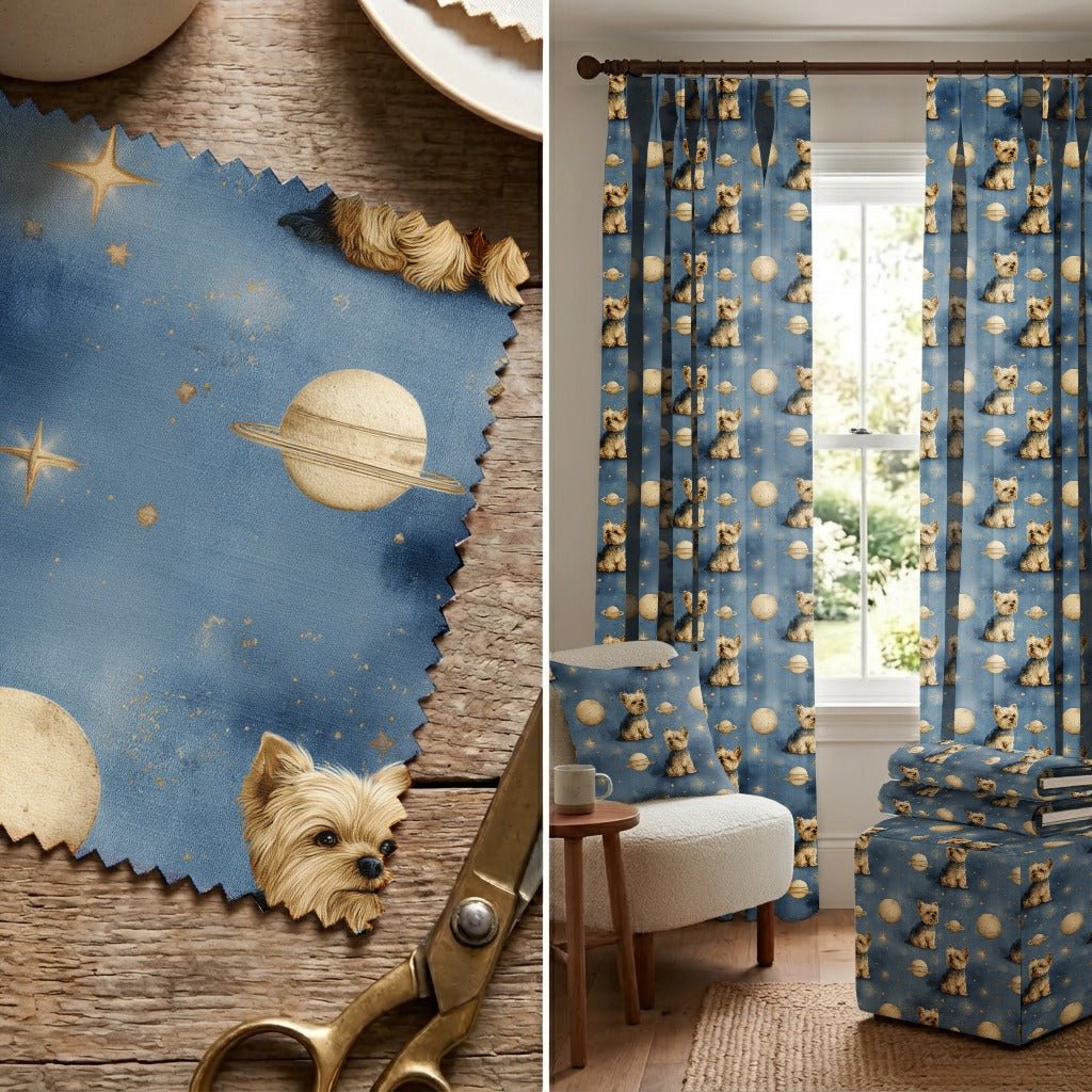Yorkie Outer Space - Fabric - Linen Rowe