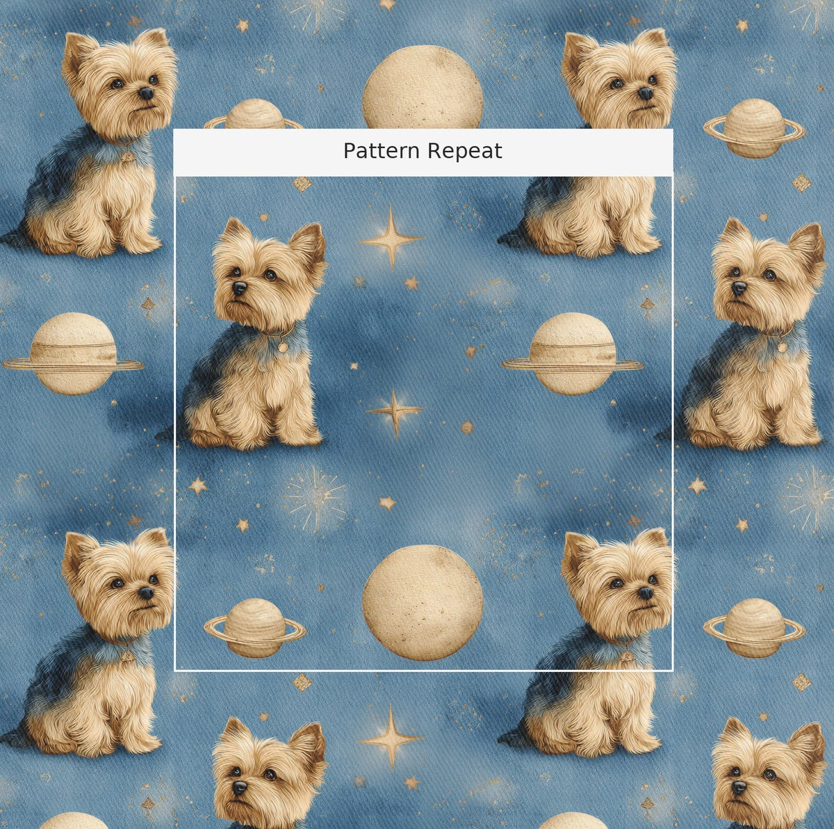 Yorkie Outer Space - Fabric - Linen Rowe