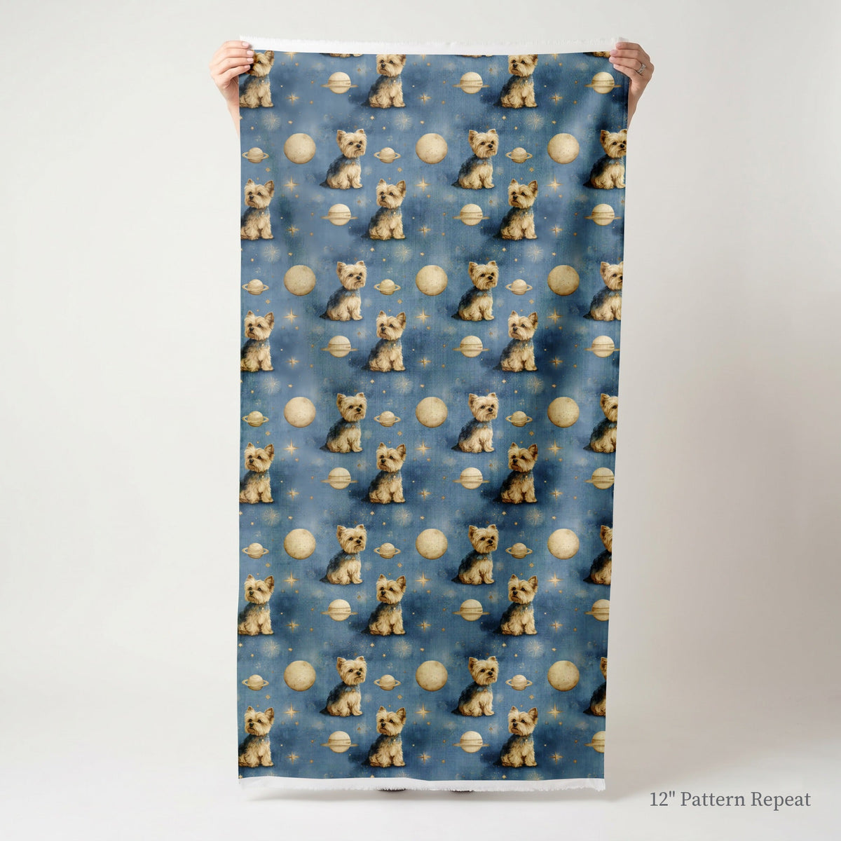 Yorkie Outer Space - Fabric - Linen Rowe