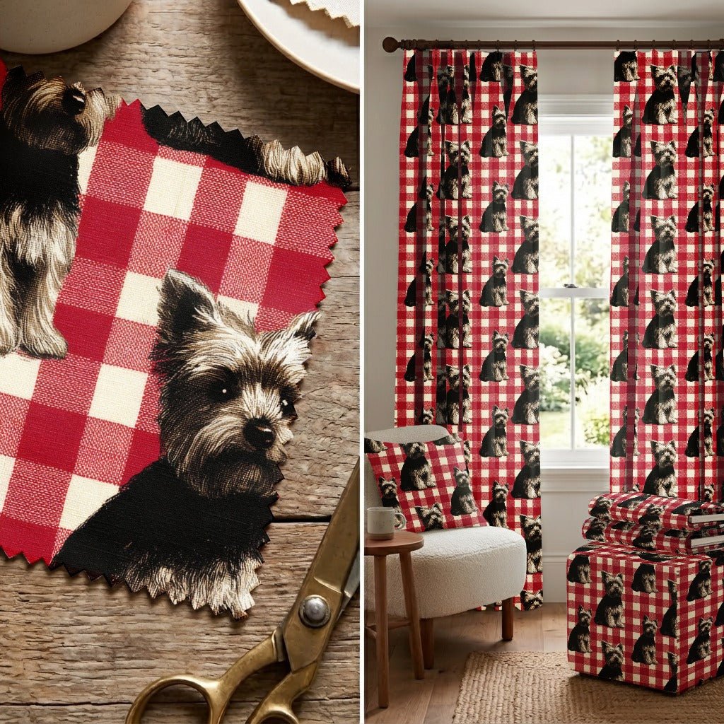 Yorkie Picnic Gingham - Fabric - Linen Rowe